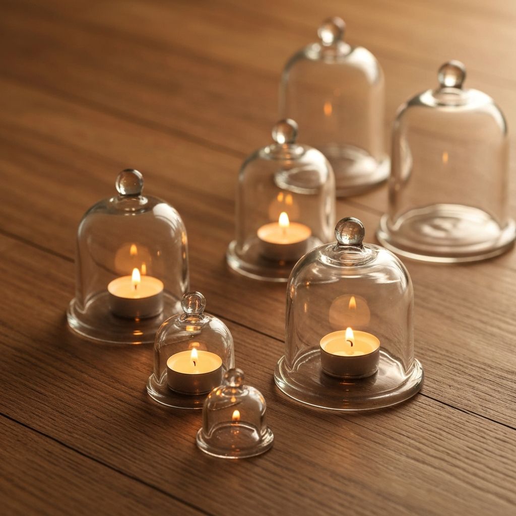 Glass cupping therapy cups arranged on a wooden surface